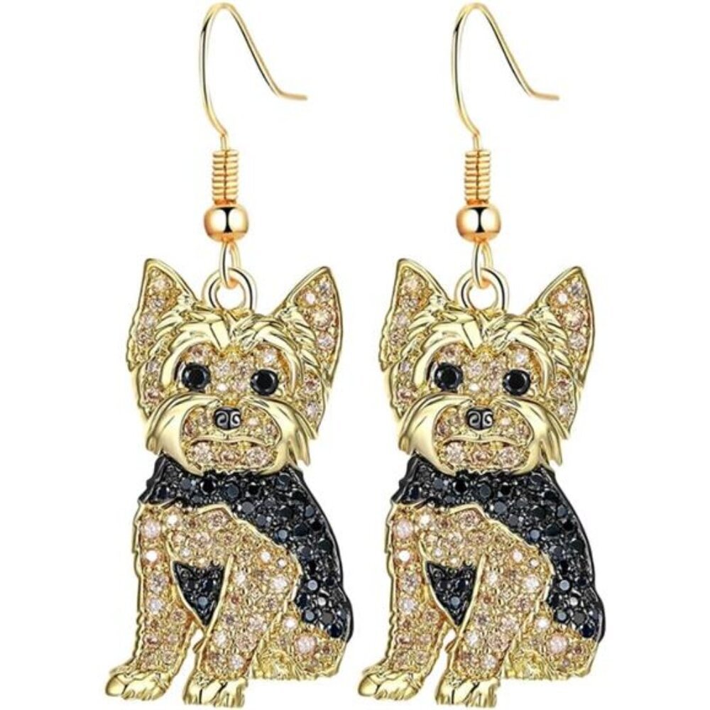 Crystal Yorkshire Terrier Dog Pendant Earrings Pet Charm Earrings